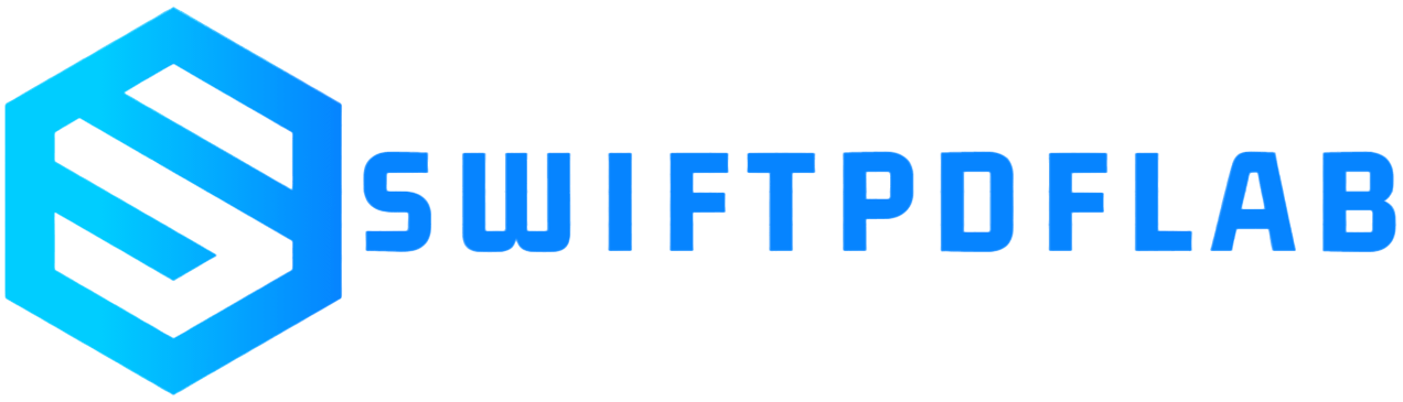 SwiftPDFLabLogo - Teamz 360 - Teamz 360 SwiftPDFLab logo: blue hexagonal icon to the left of the bold SWIFTPDFLAB wordmark.